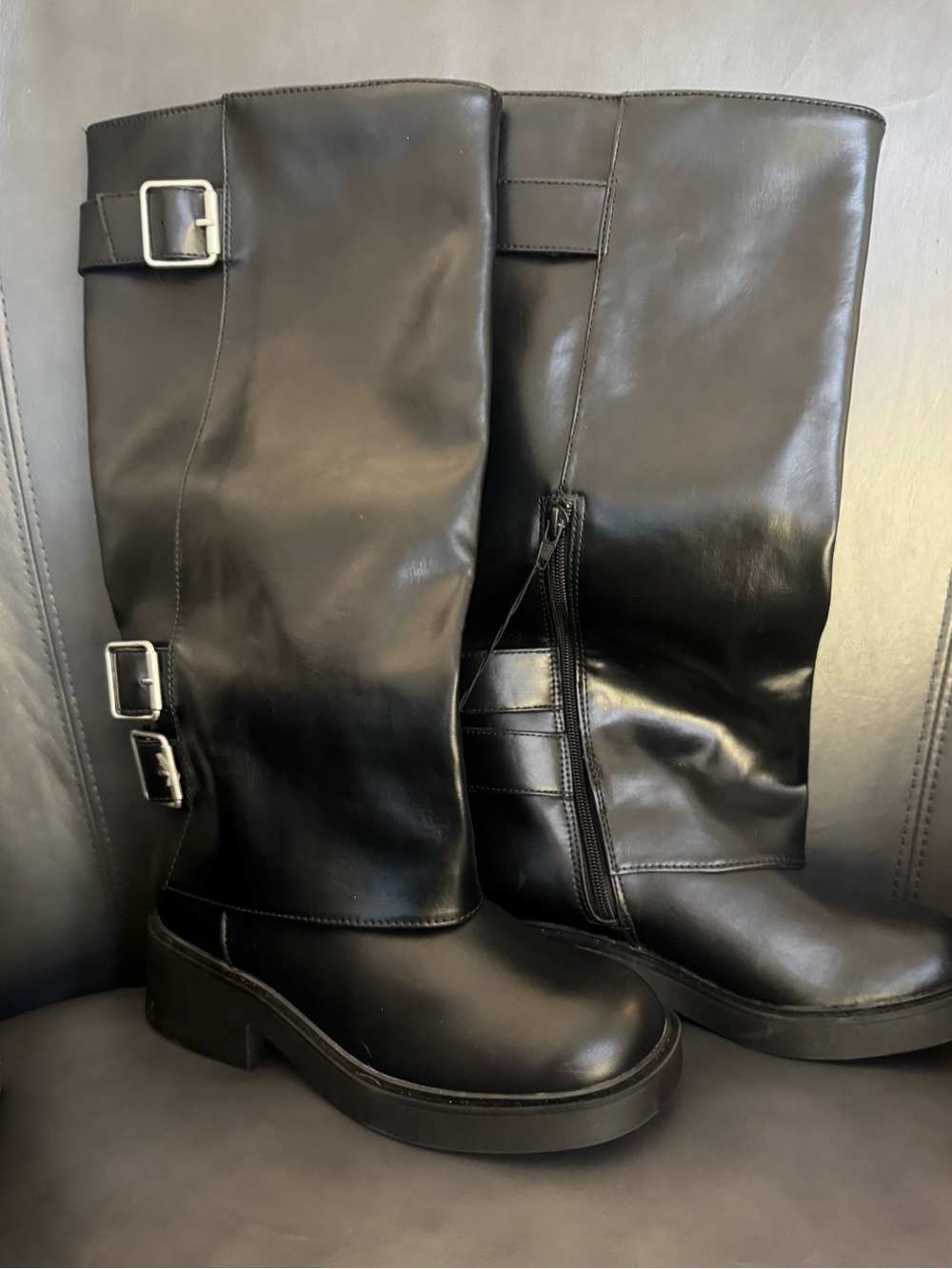 No Boundaries Black Mid-Calf Buckle Heeled Boots